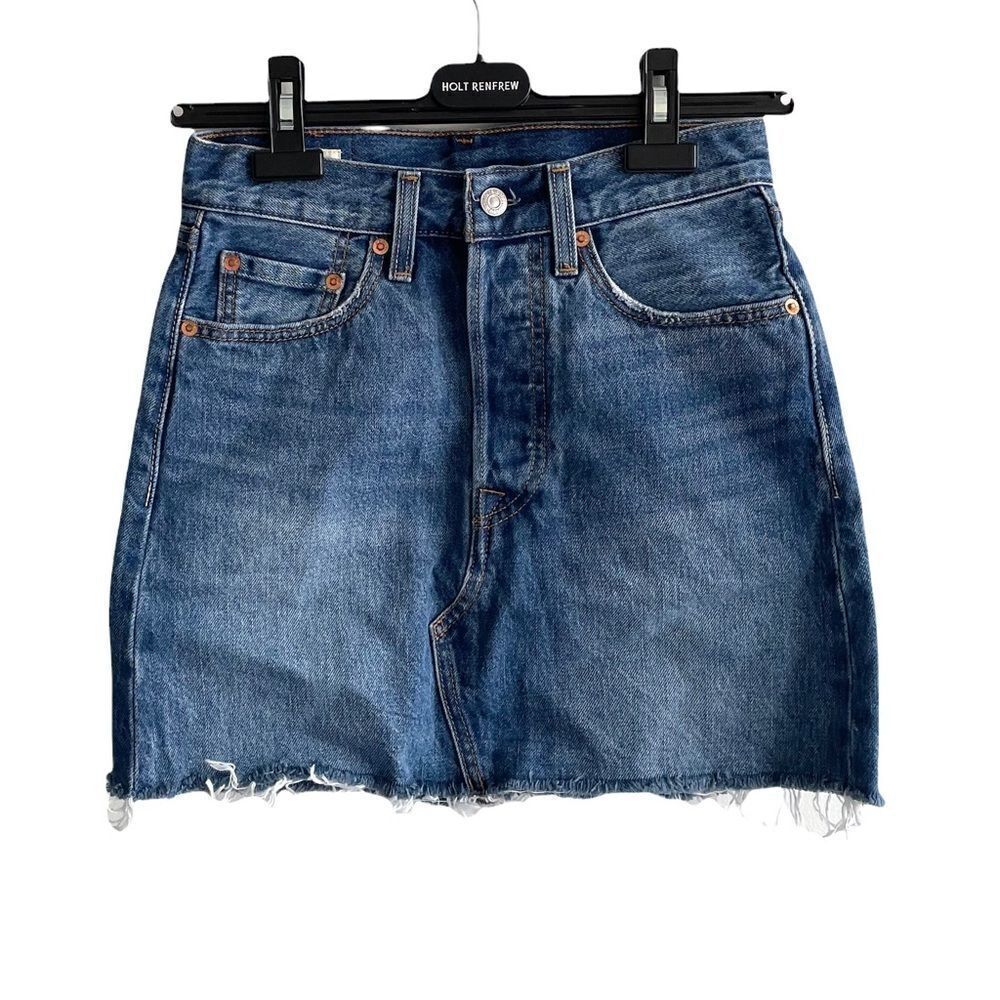 LEVI’S Deconstructed Y2K Cut Off Denim Jean Mini Skirt Blue 24